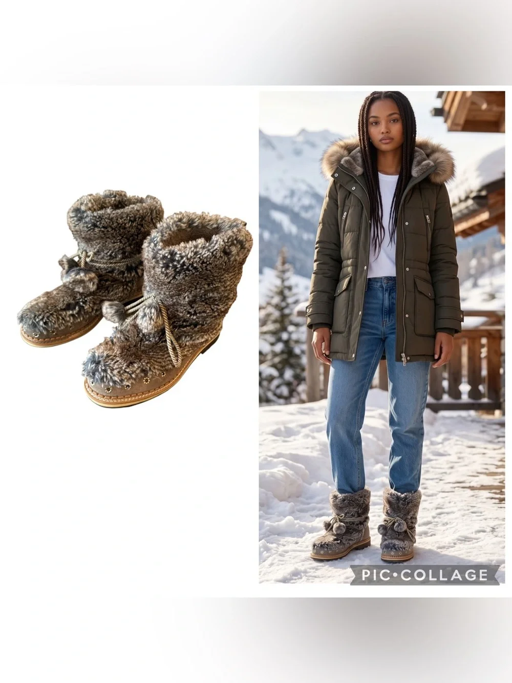 Sam Edelman Blanche Faux Fur Pom Pom Winter Boots Taupe Gray Size 7.5